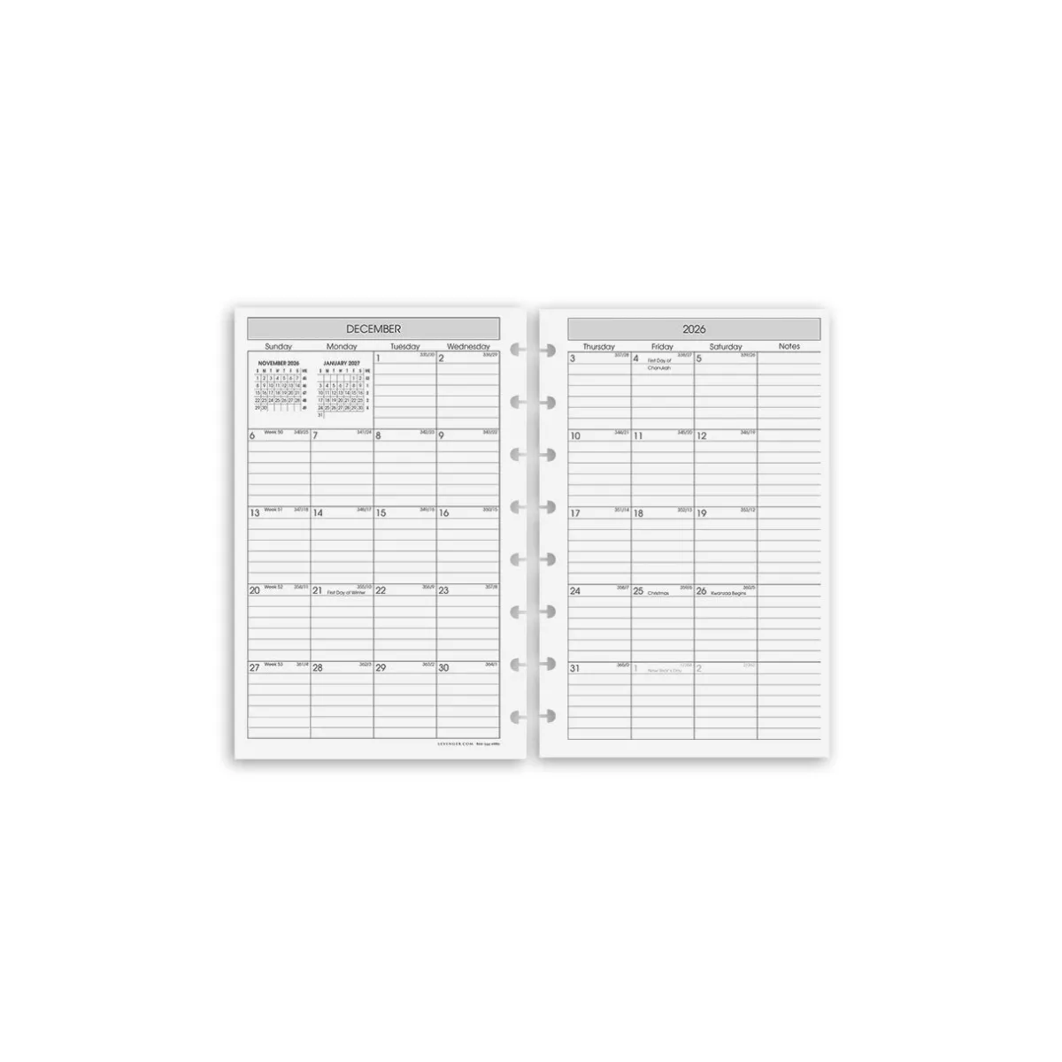 Levenger Junior Refills|Letter Refills*2026 Circa Sunday Start Weekly Agenda Refill, Horizontal