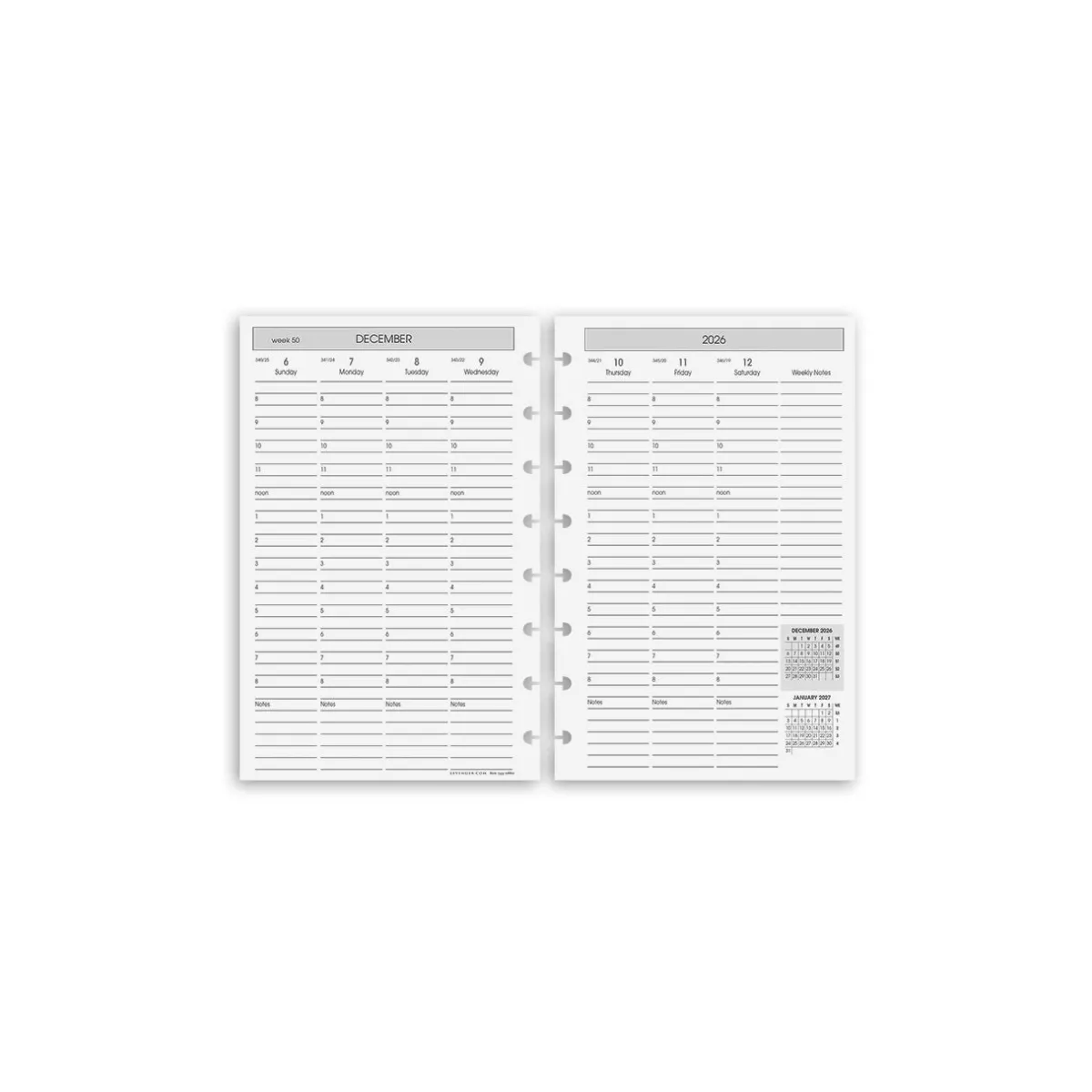 Levenger Junior Refills|Letter Refills*2026 Circa Sunday Start Weekly Agenda Refill, Vertical