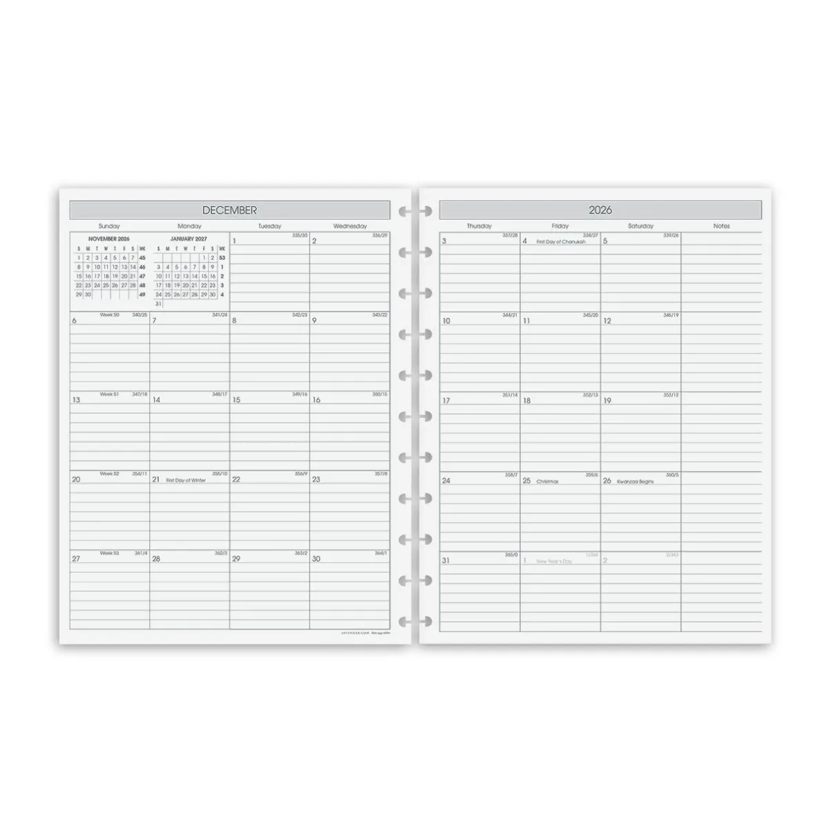Levenger Junior Refills|Letter Refills*2026 Circa Sunday Start Weekly Agenda Refill, Vertical