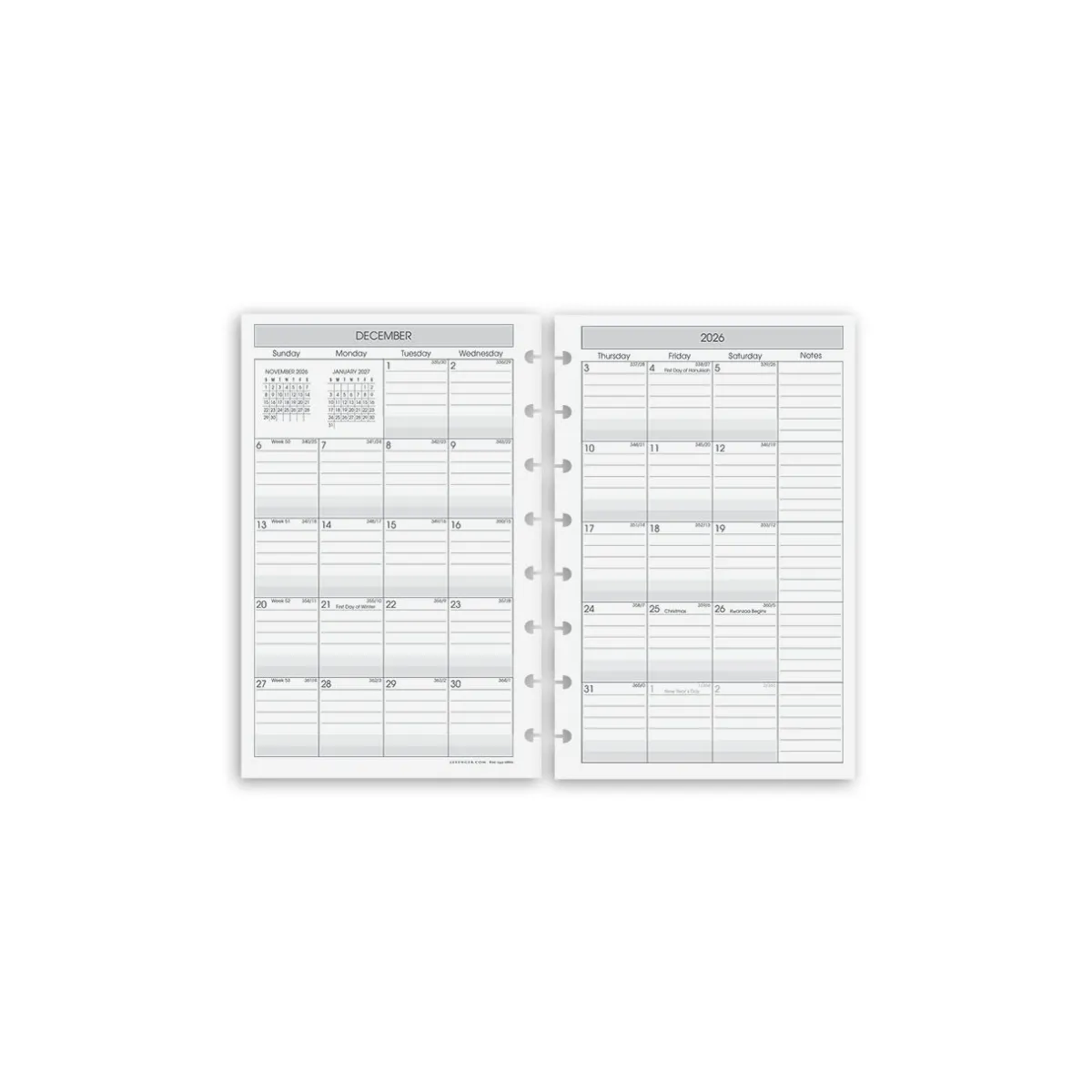 Levenger Junior Refills|Letter Refills*2026-2027 Circa Sunday Start 2-Year Monthly Discbound Agenda Refill