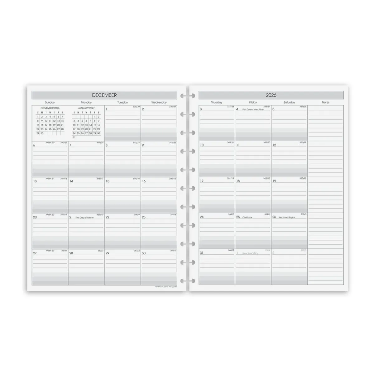 Levenger Junior Refills|Letter Refills*2026-2027 Circa Sunday Start 2-Year Monthly Discbound Agenda Refill