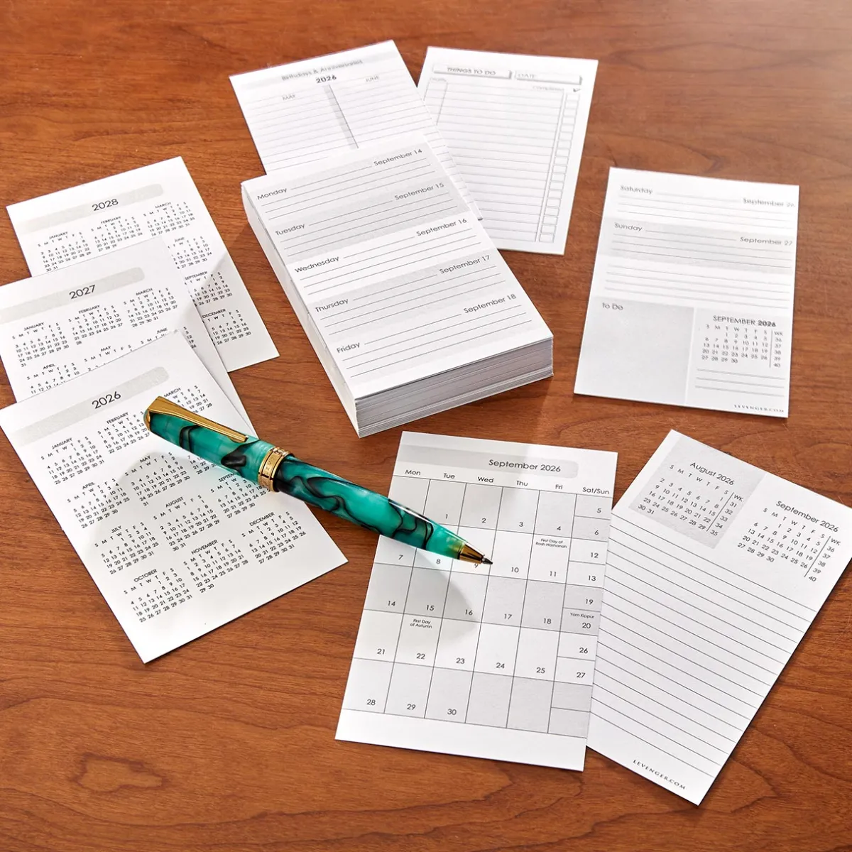 Levenger Desk Pad & Card Planners|Premium Index Cards*2026 Weekly and Monthly 3 x 5 Calendar Cards (set of 76)