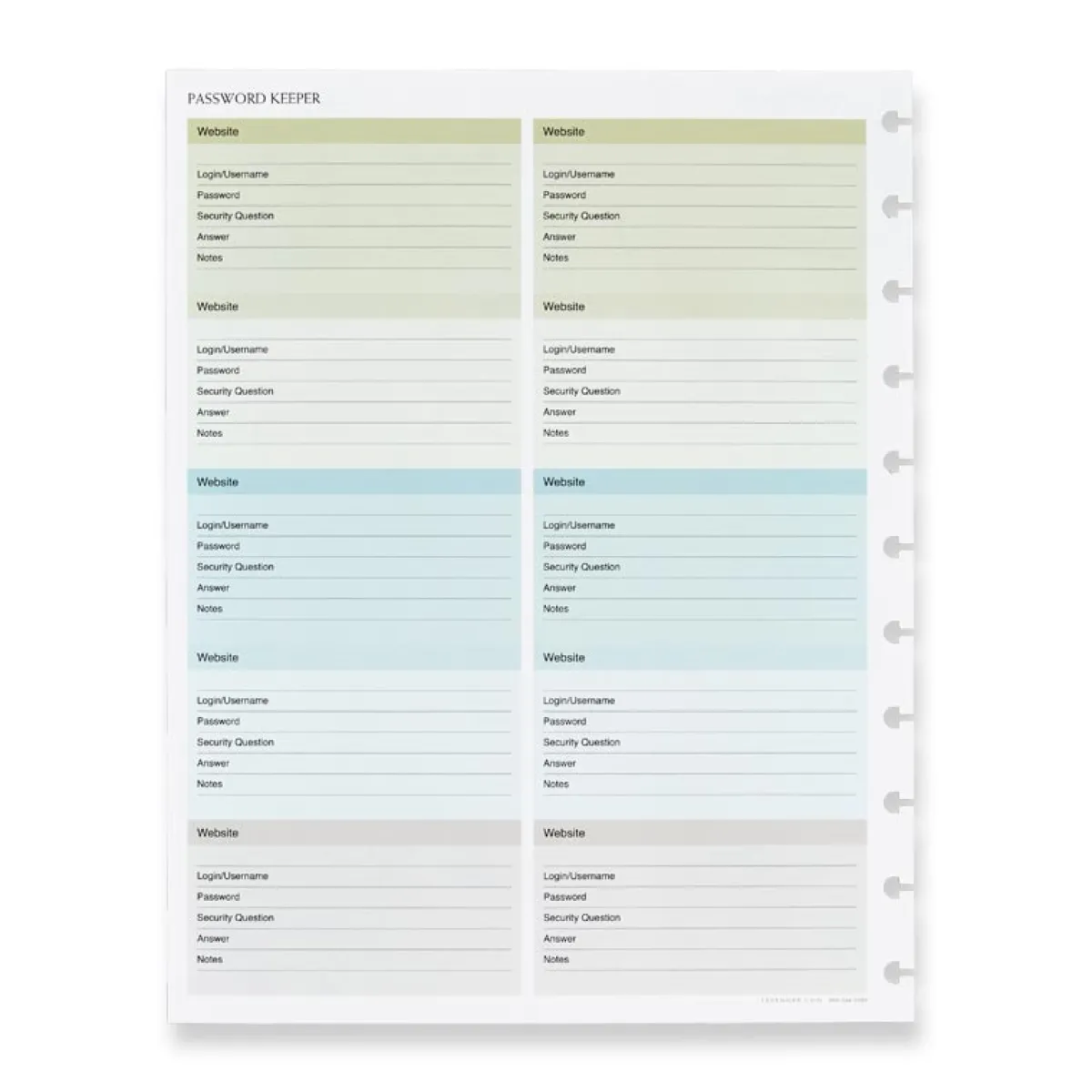 Levenger Junior Refills|Letter Refills*Circa Password Keeper Discbound Refill (25 sheets)