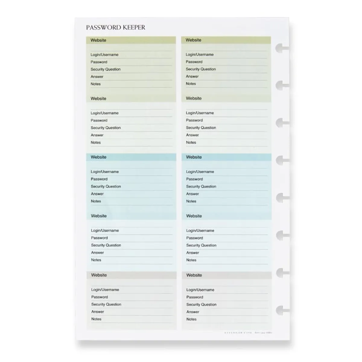 Levenger Junior Refills|Letter Refills*Circa Password Keeper Discbound Refill (25 sheets)