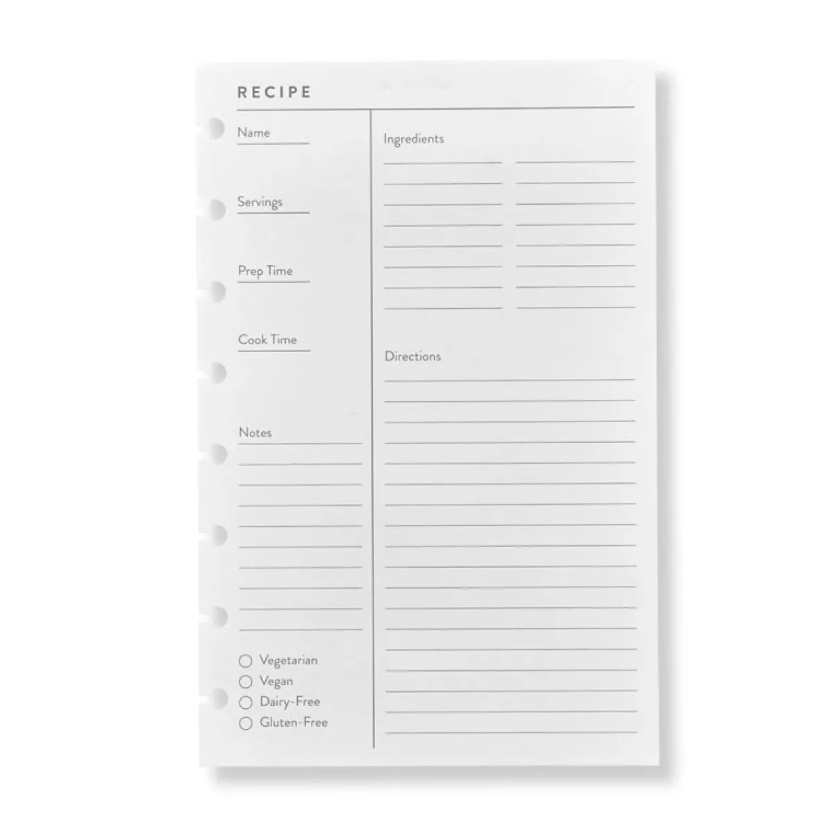 Levenger Junior Refills|Letter Refills*Circa Recipe Refill (25 sheets)