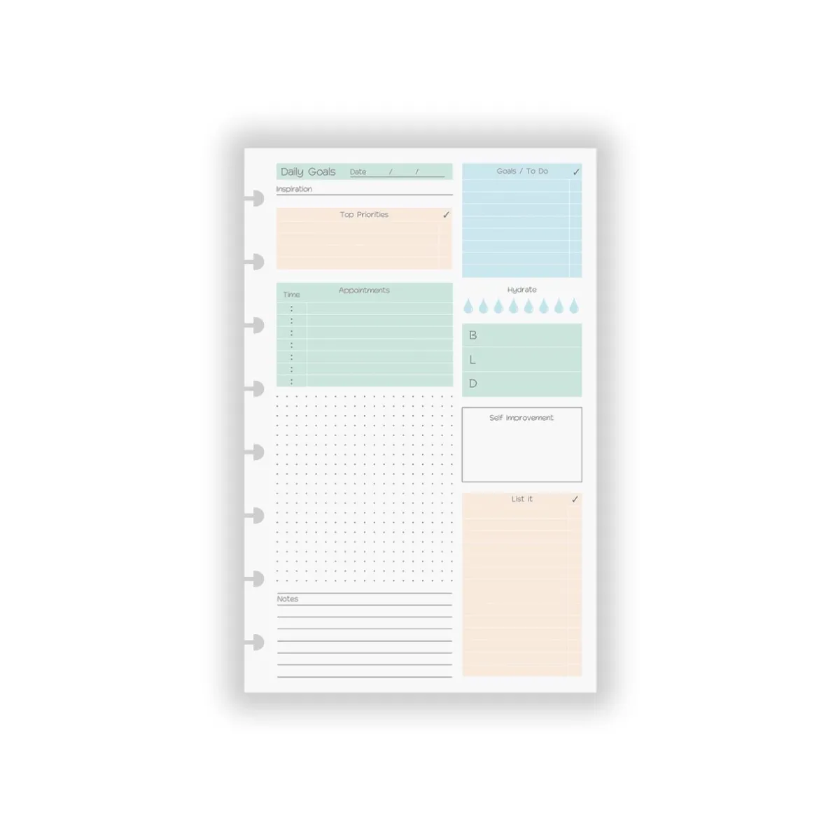 Levenger Junior Refills|Letter Refills*Circa® Special Request Daily Goals Refill (100 sheets)
