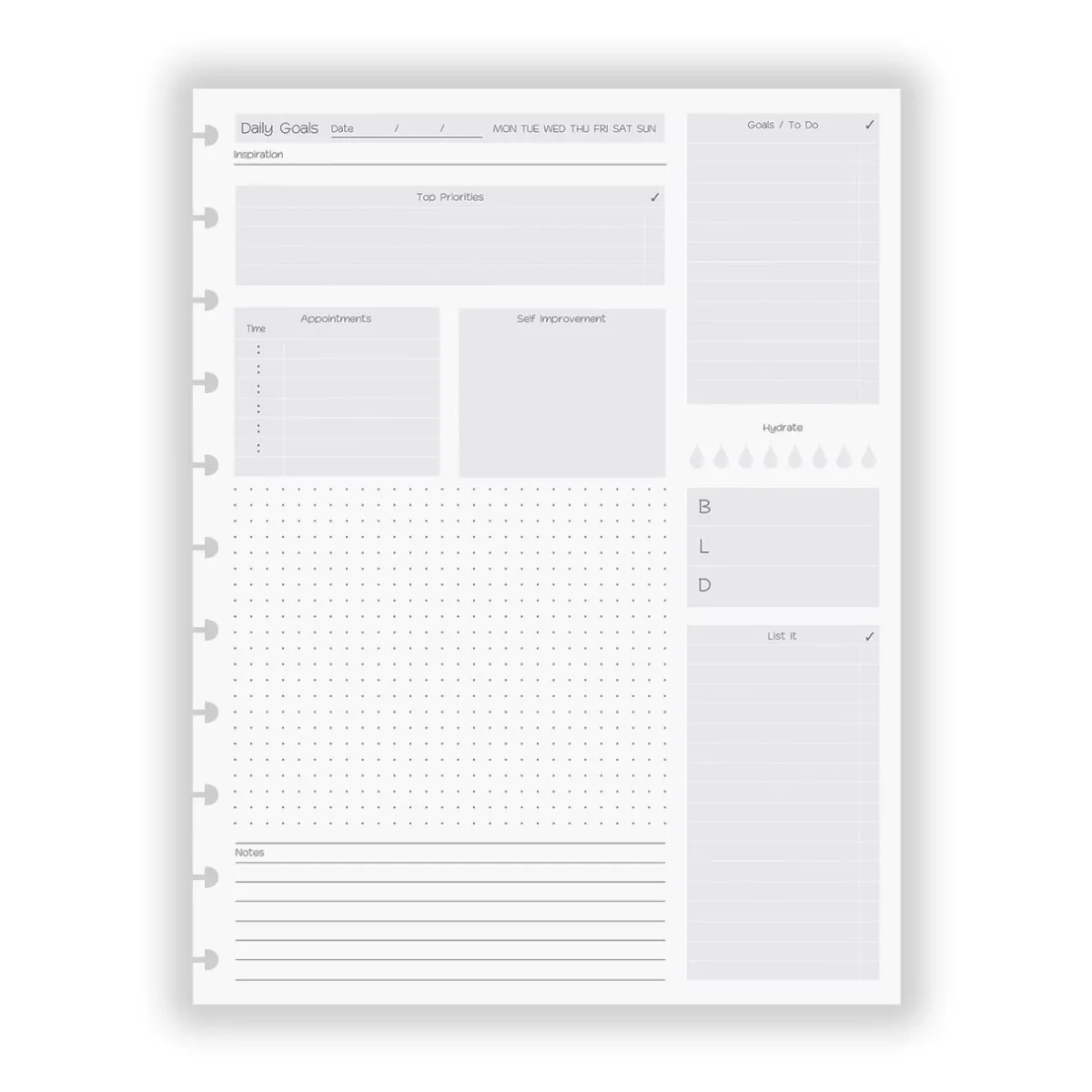 Levenger Junior Refills|Letter Refills*Circa® Special Request Daily Goals Refill (100 sheets)