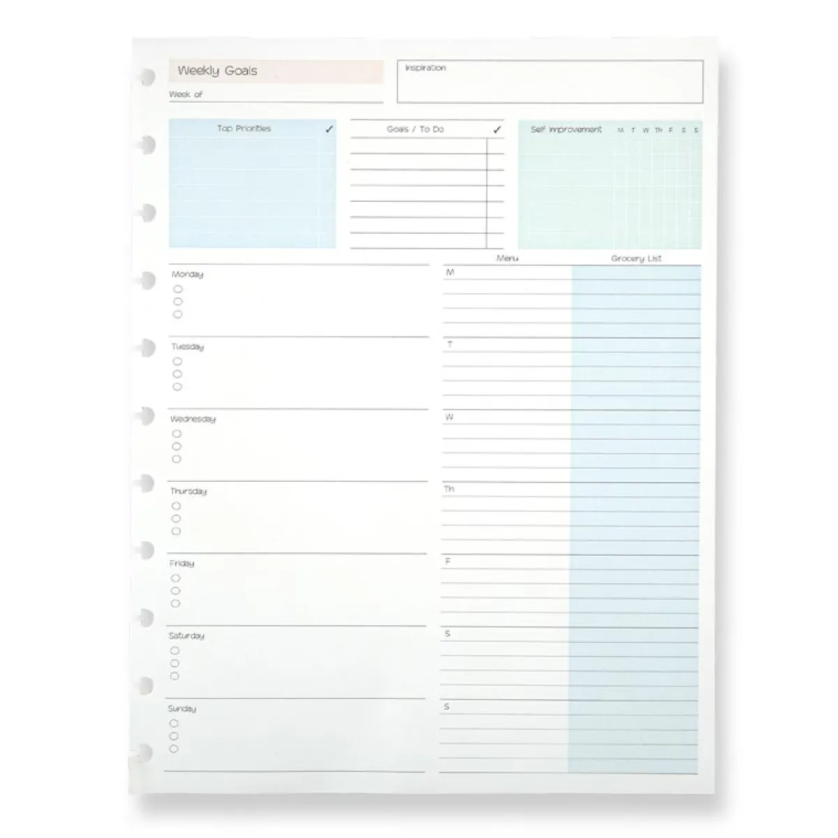 Levenger Junior Refills|Letter Refills*Circa® Special Request Weekly Goals Refill (100 sheets)