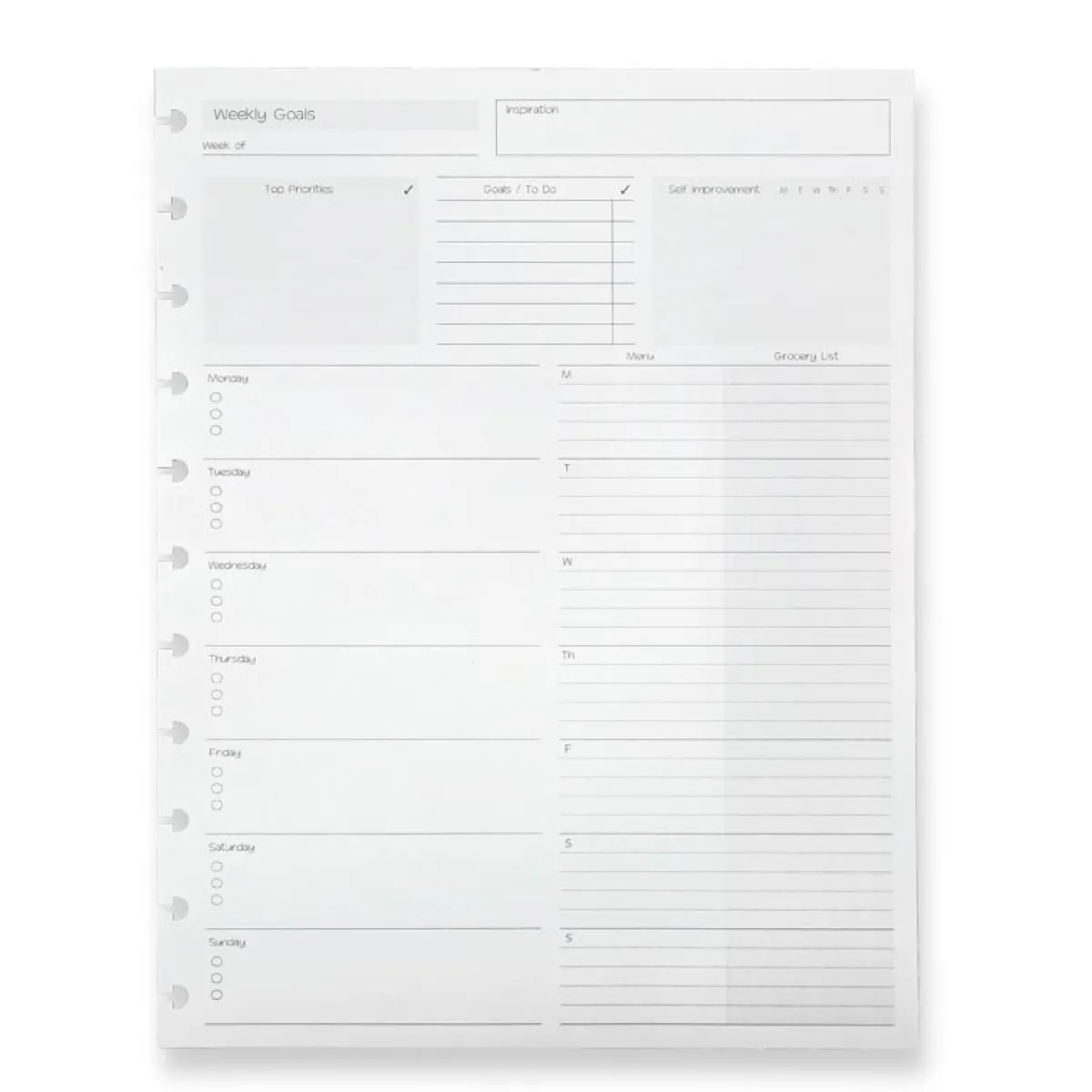 Levenger Junior Refills|Letter Refills*Circa® Special Request Weekly Goals Refill (100 sheets)