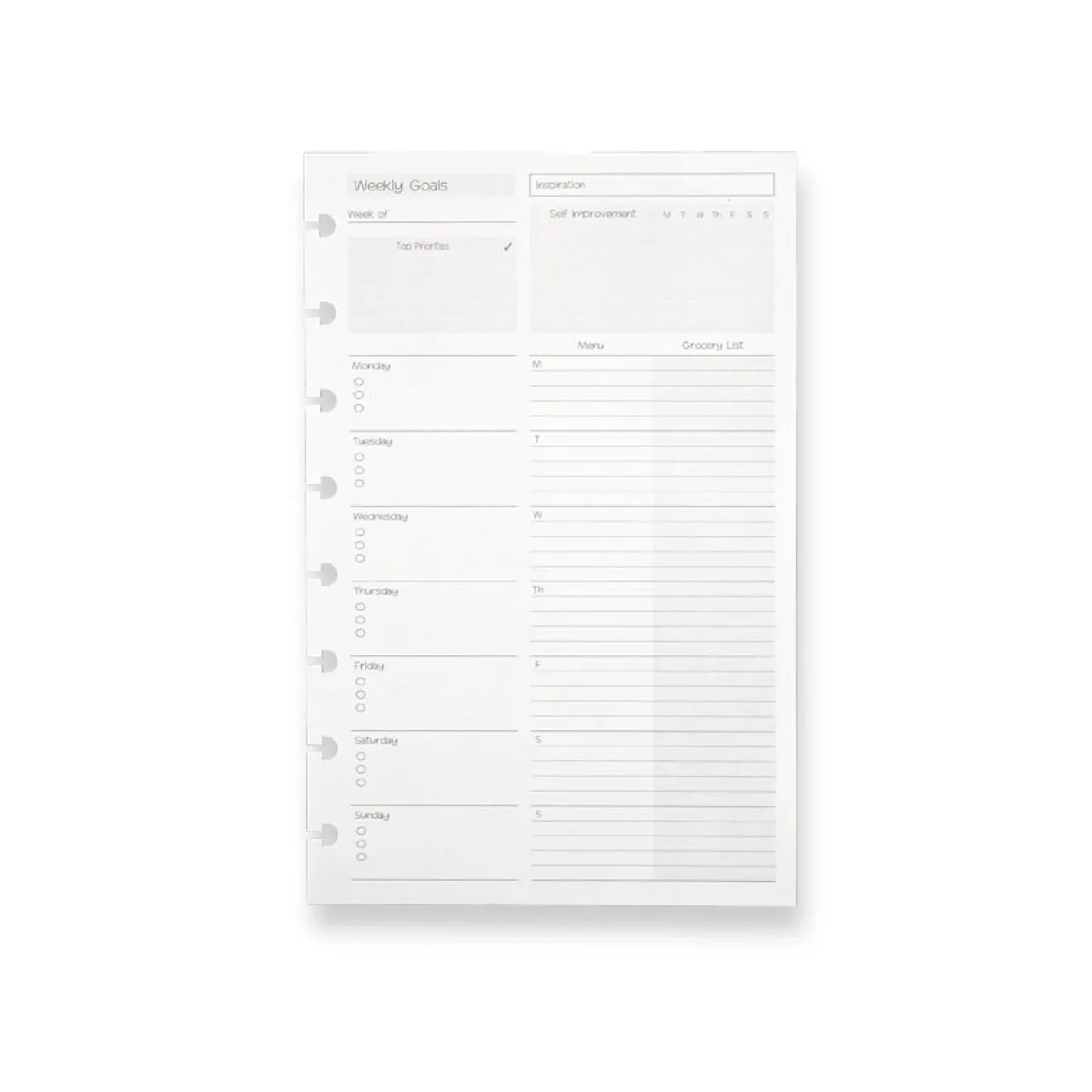 Levenger Junior Refills|Letter Refills*Circa® Special Request Weekly Goals Refill (100 sheets)