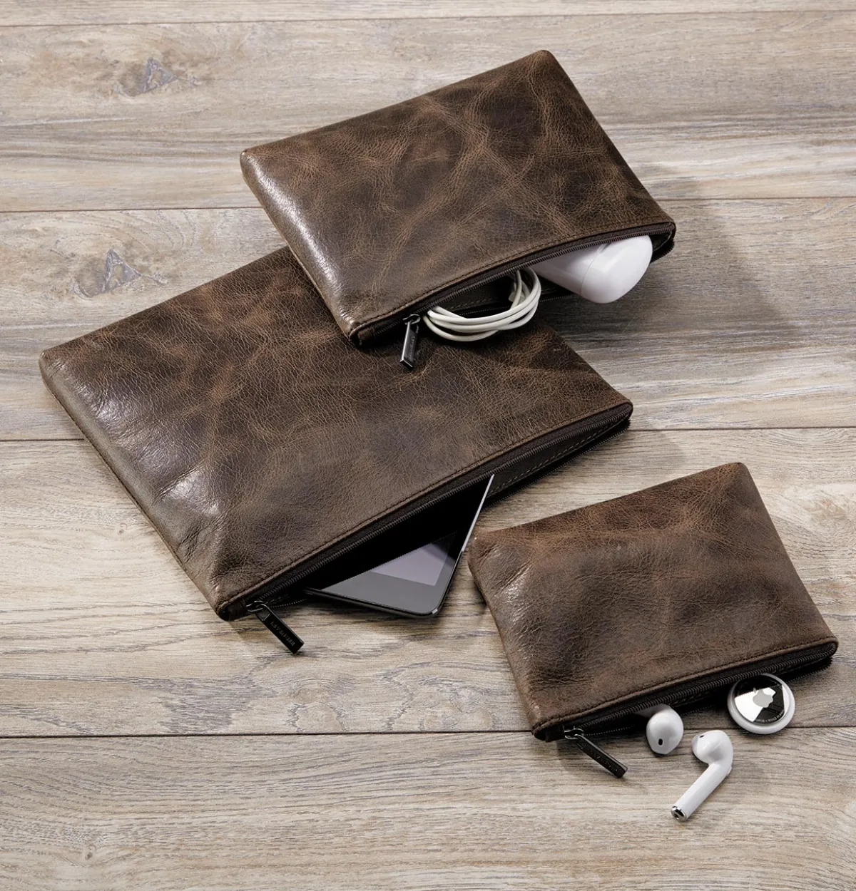 Levenger Tech Cases|Travel Bags & Accessories*Dakota Leather Tech Pouches (set of 3)