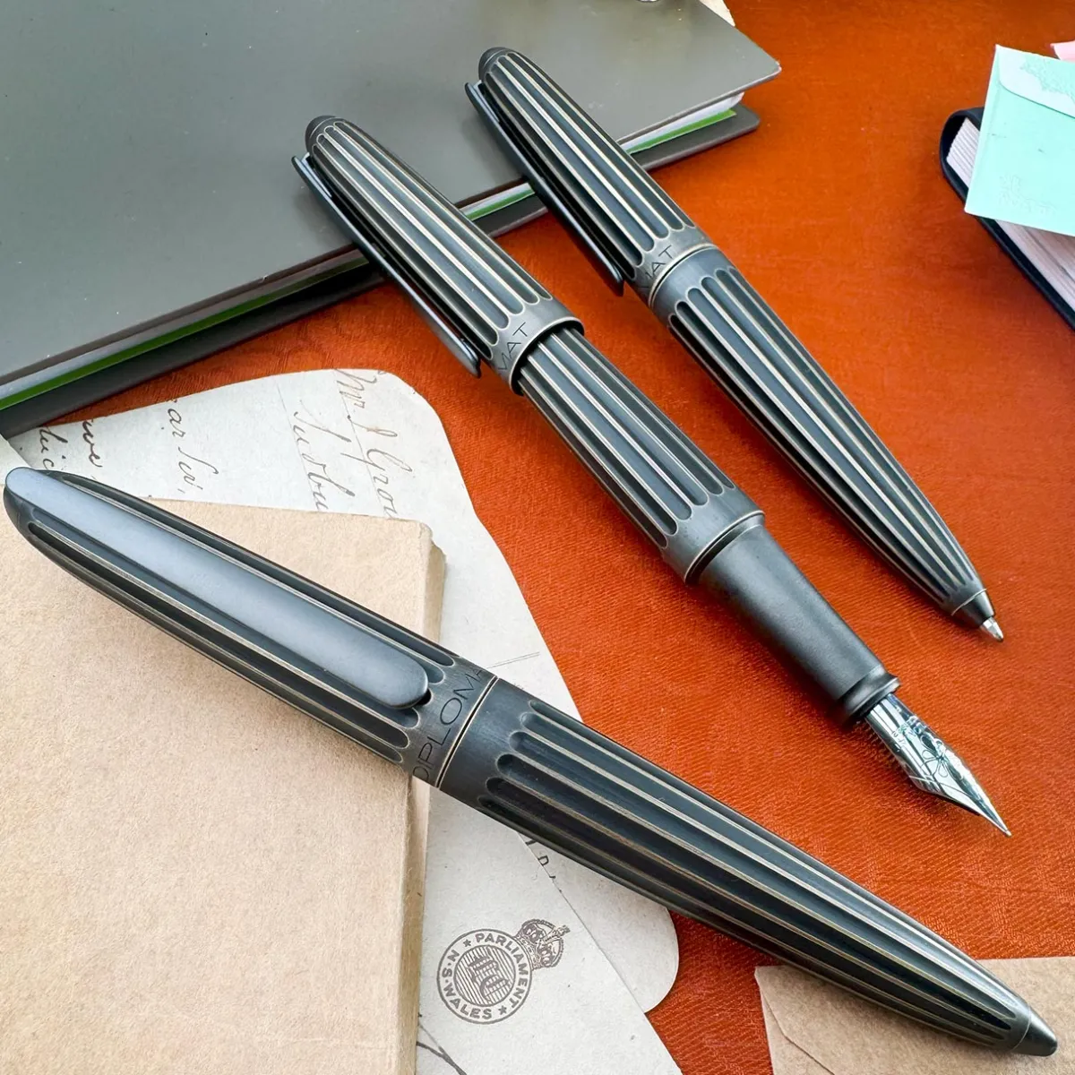 Levenger Ballpoint Pens|Rollerball Pens*Diplomat Aero Stripes Oxyd Brass Pen