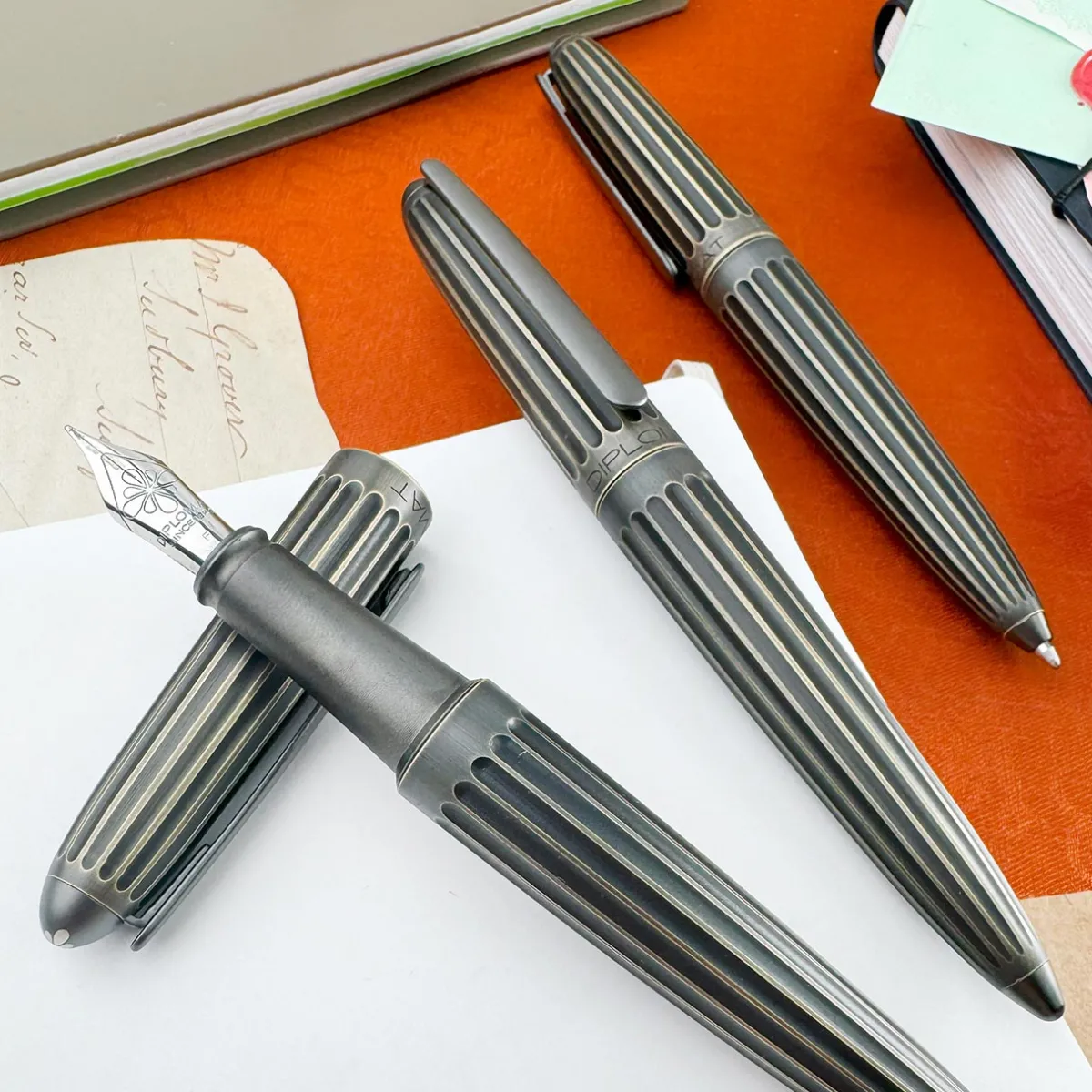 Levenger Ballpoint Pens|Rollerball Pens*Diplomat Aero Stripes Oxyd Brass Pen