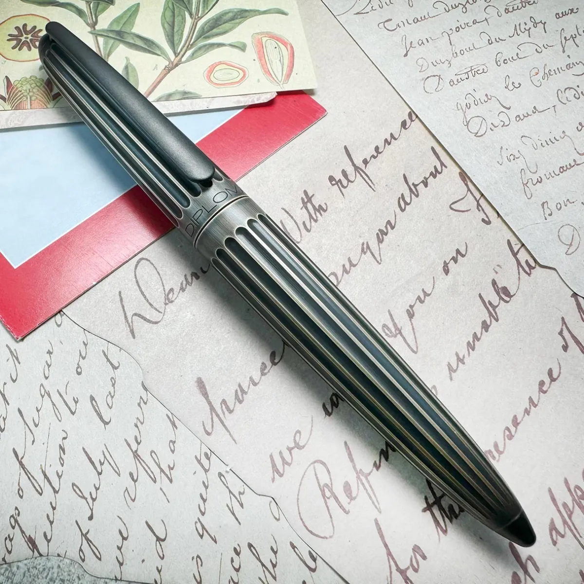 Levenger Ballpoint Pens|Rollerball Pens*Diplomat Aero Stripes Oxyd Brass Pen