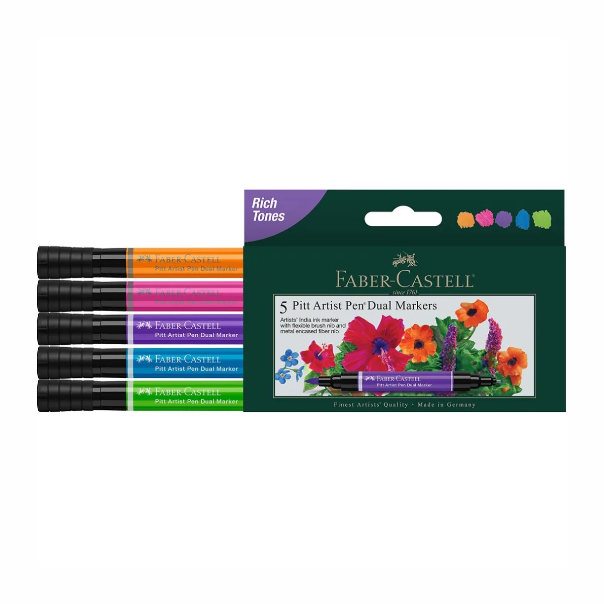 Levenger Fine Art Supplies|Faber-Castell*Faber-Castell Rich Tones Dual Tip Pitt Artist Brush Pens (set of 5)