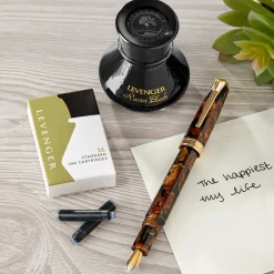 Levenger Levenger Pens|True Writers*True Writer Golden Dark Tortoise Fountain Pen Kit
